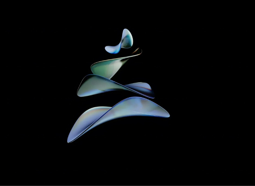 Black background with light blue and green abstarct shapes in the center