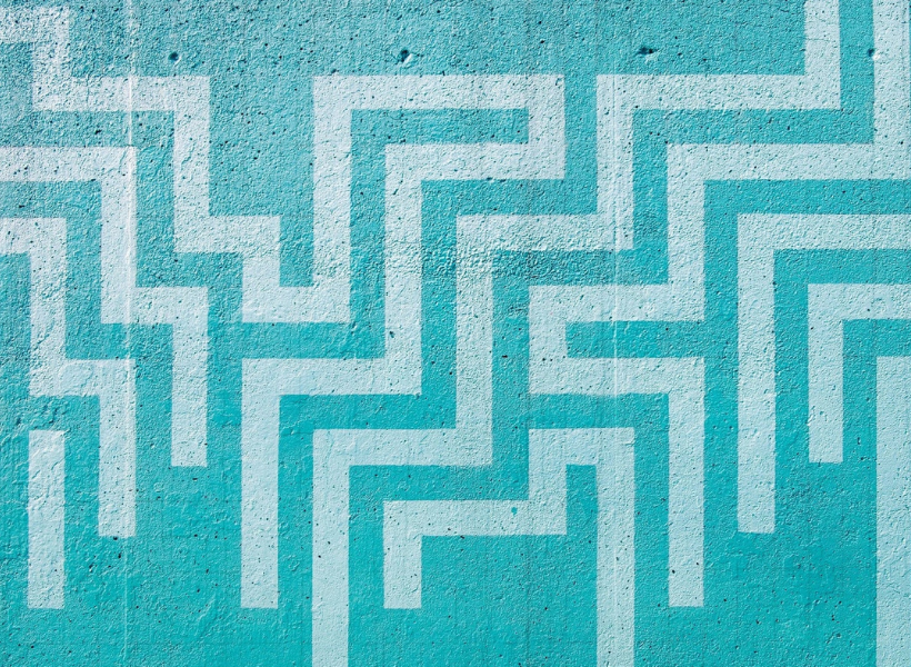 Blue and white maze designs