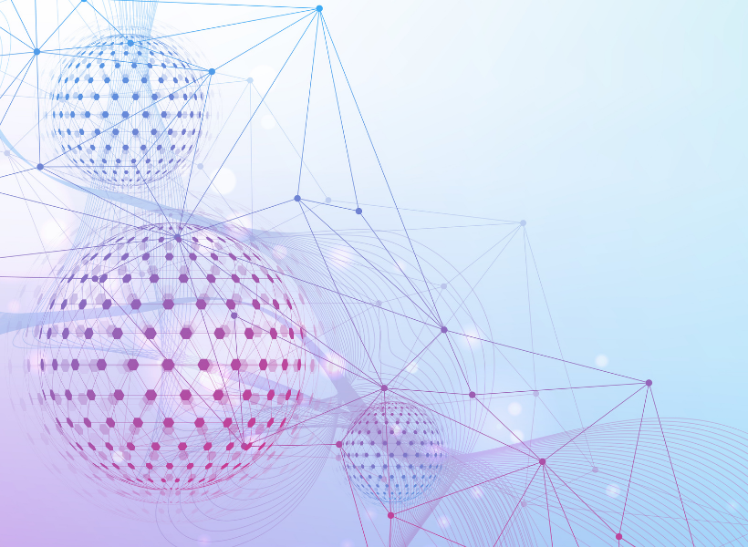 Pink lines that represent systems connecting over a blue background