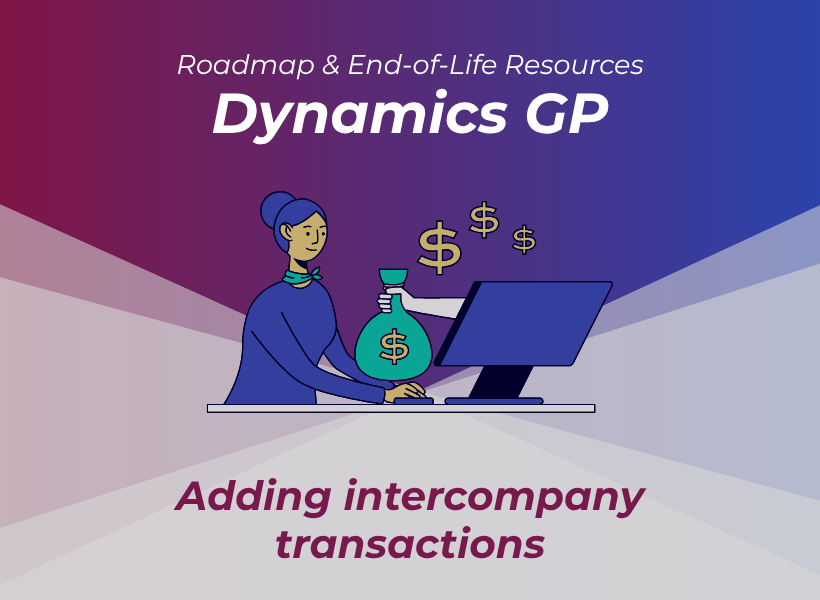 Image of a red and purple design with a person being handed a money bag through the computer