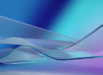 Purple and blue abstract design with a wavy glasslike design in the center
