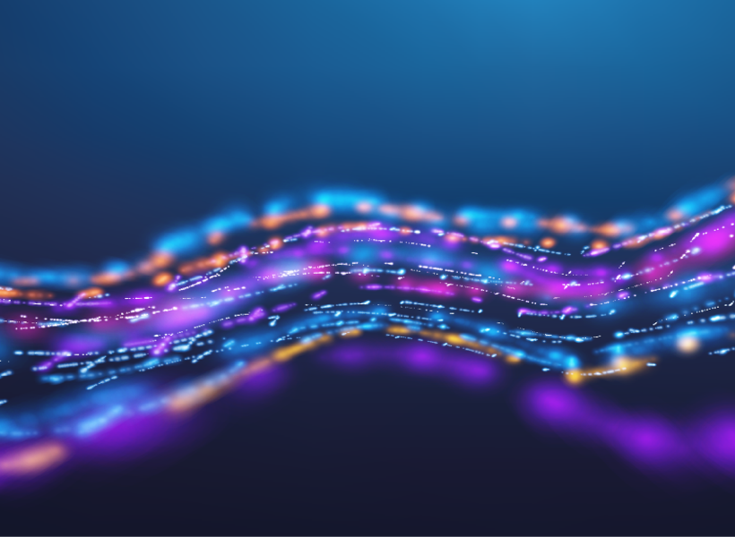 Blue, orange, and purple tech wave lines