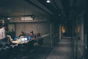 People working and collaborating in an office space