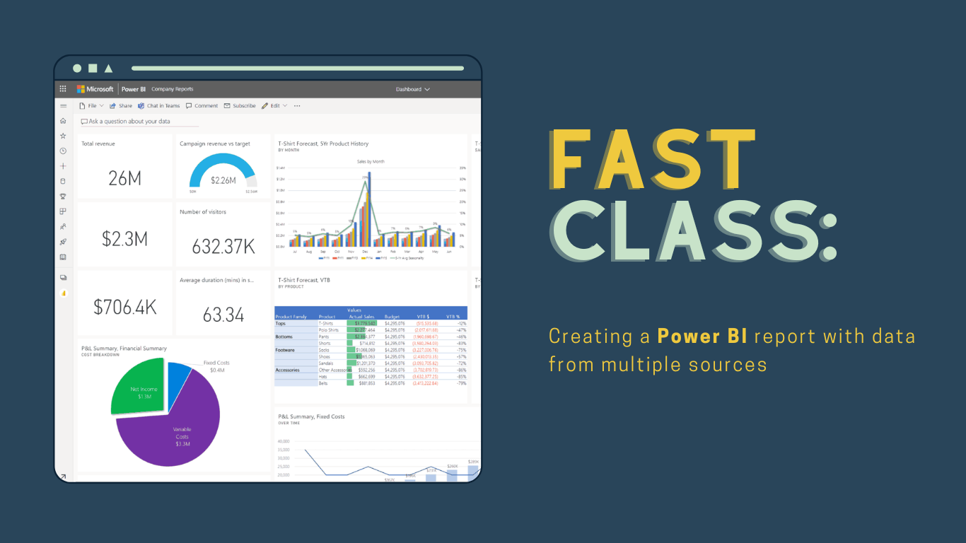 Video of a Syvantis Fast Class, titled "Create a Power BI report with data from multiple sources."