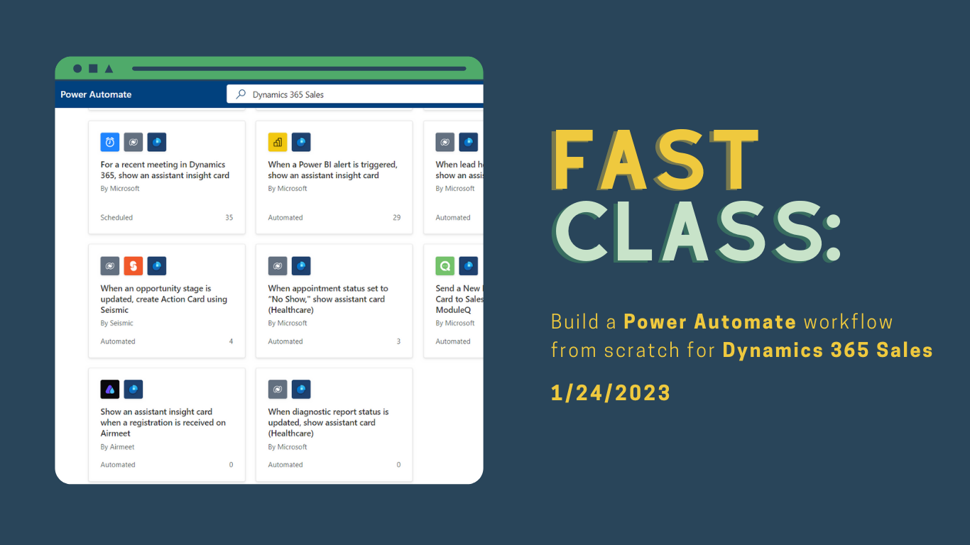 Video of a Syvantis Fast Class, titled "Build a Power Automate workflow from scratch for Dynamics 365 Sales"